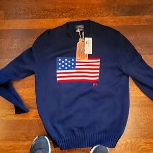 Men's Med Ralph Lauren Polo sweater with American Flag